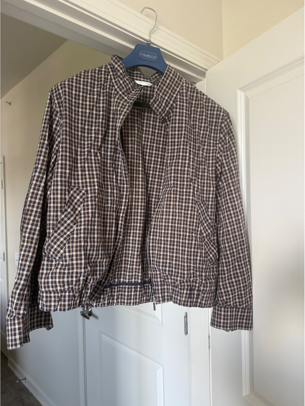 Zara Brown and Navy Checkered Lightweight Jacket Size EUR 44